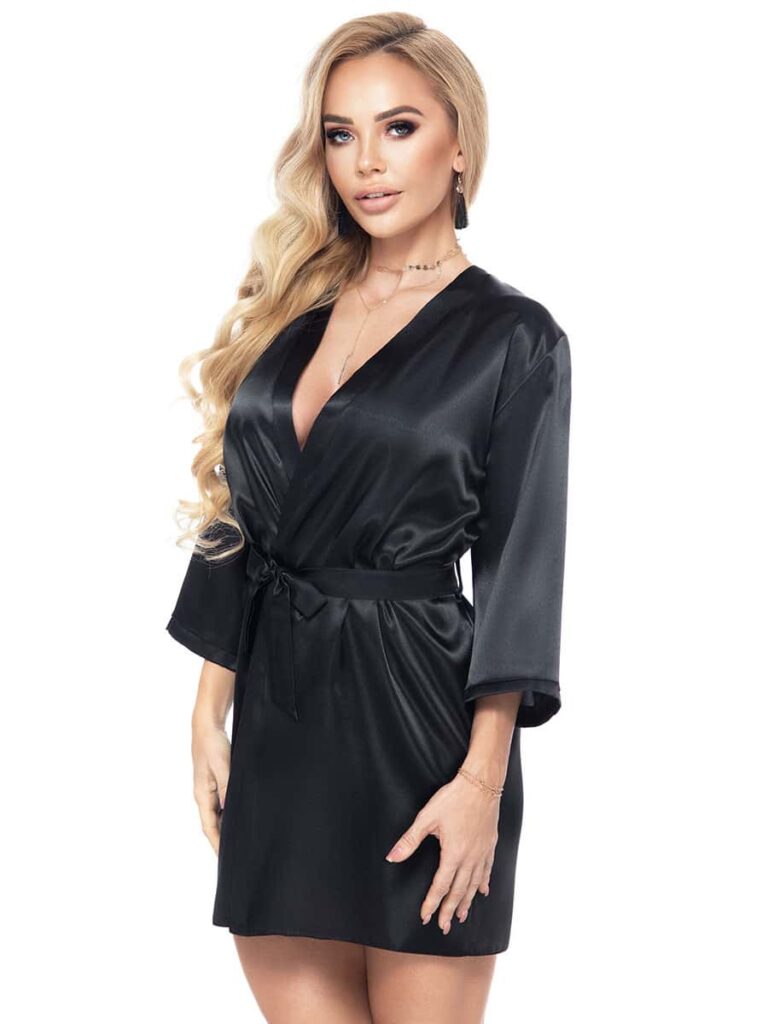 Irall Satin Collection Aria Robe Night Gown Black Beautiful Sexy