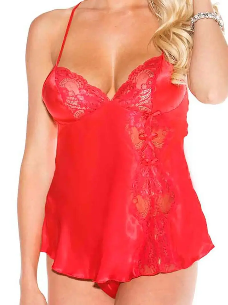 Shirley Of Hollywood 20016 Satin Nightwear Chemise (cherry Red)