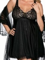 Shirley Of Hollywood Plus Size Sheer Robe & Babydoll Nightdress (black) Shirley Of Hollywood Plus Size Sheer Robe & Babydoll Nightdress (black)