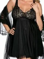 Shirley Of Hollywood Plus Size Sheer Robe & Babydoll Nightdress (black)