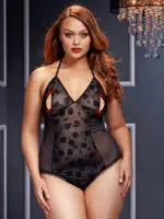 Baci Lingerie Peek-a-boo Sheer Mesh And Lace Bodysuit Teddy (plus Size)