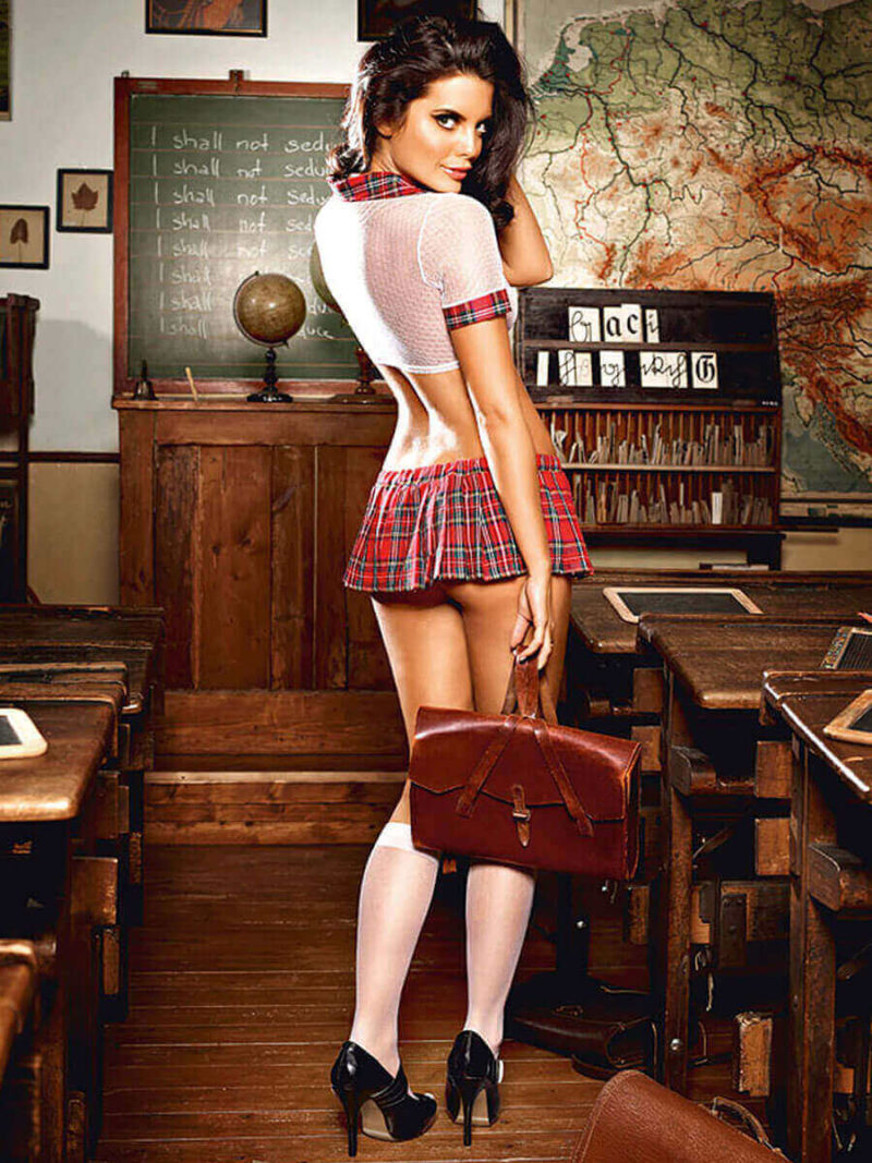 Sexy Schoolgirl White Top And Red Tartan Adult Costume