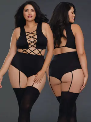 Dreamgirl Opaque Criss-cross All-in-one Teddy & Garters (16+)
