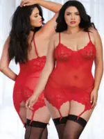 Dreamgirl Ruby Red Mesh And Lace Garter Slip & G-string Set (16+)