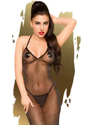 Penthouse Lingerie Love On Fire Long Chemise Gown And Thong Set (black)