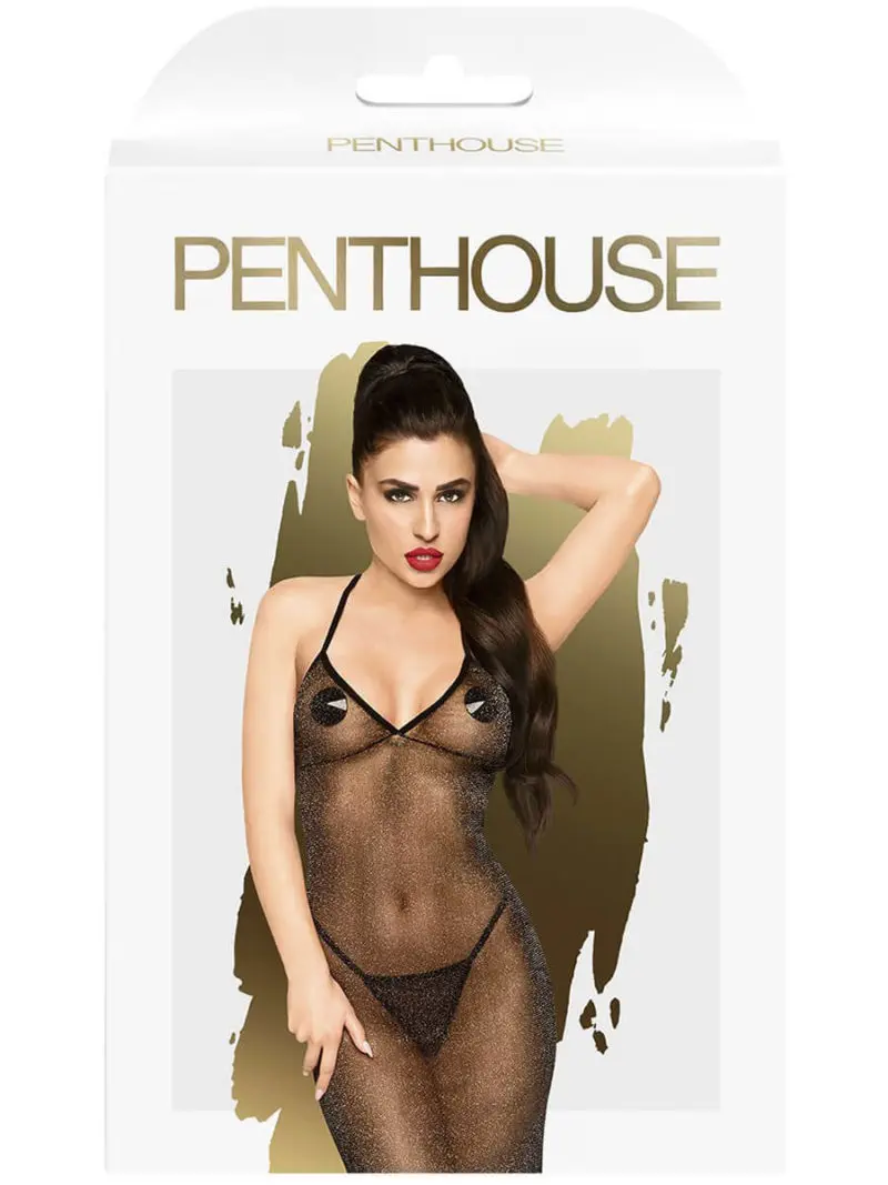 Penthouse Lingerie Love On Fire Long Night Dress And Thong Set (black)