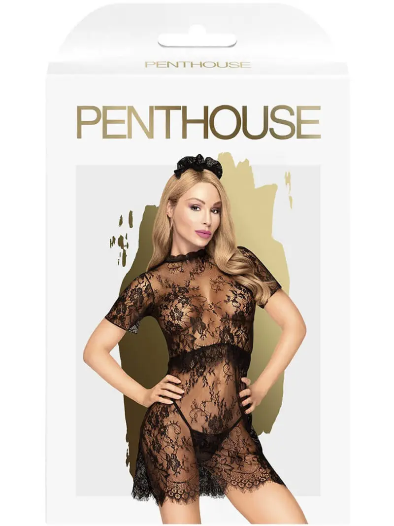 Penthouse Lingerie Poison Cookie Maids Dress And Thong Set (black)