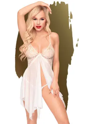 Penthouse Lingerie Sweet Beast Sheer Negligee And G-string Set (white)