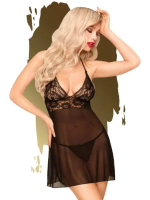 Penthouse Lingerie Bedtime Story Negligee And G-string Set (black)