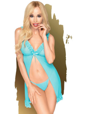 Penthouse Lingerie After Sunset Sheer Babydoll And Thong Set (turquoise)