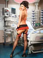 Sexy Nurse Peekaboo Bra, Mini Skirt And Garter Costume