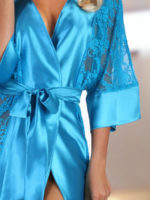 Beauty Night Bouquet Satin & Lace Long Gown And Thong Set (turquoise)