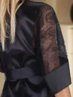 Beauty Night Stephanie Satin & Lace Robe And Thong Set (black)