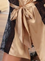 Beauty Night Stephanie Satin & Lace Robe And Thong Set (gold)