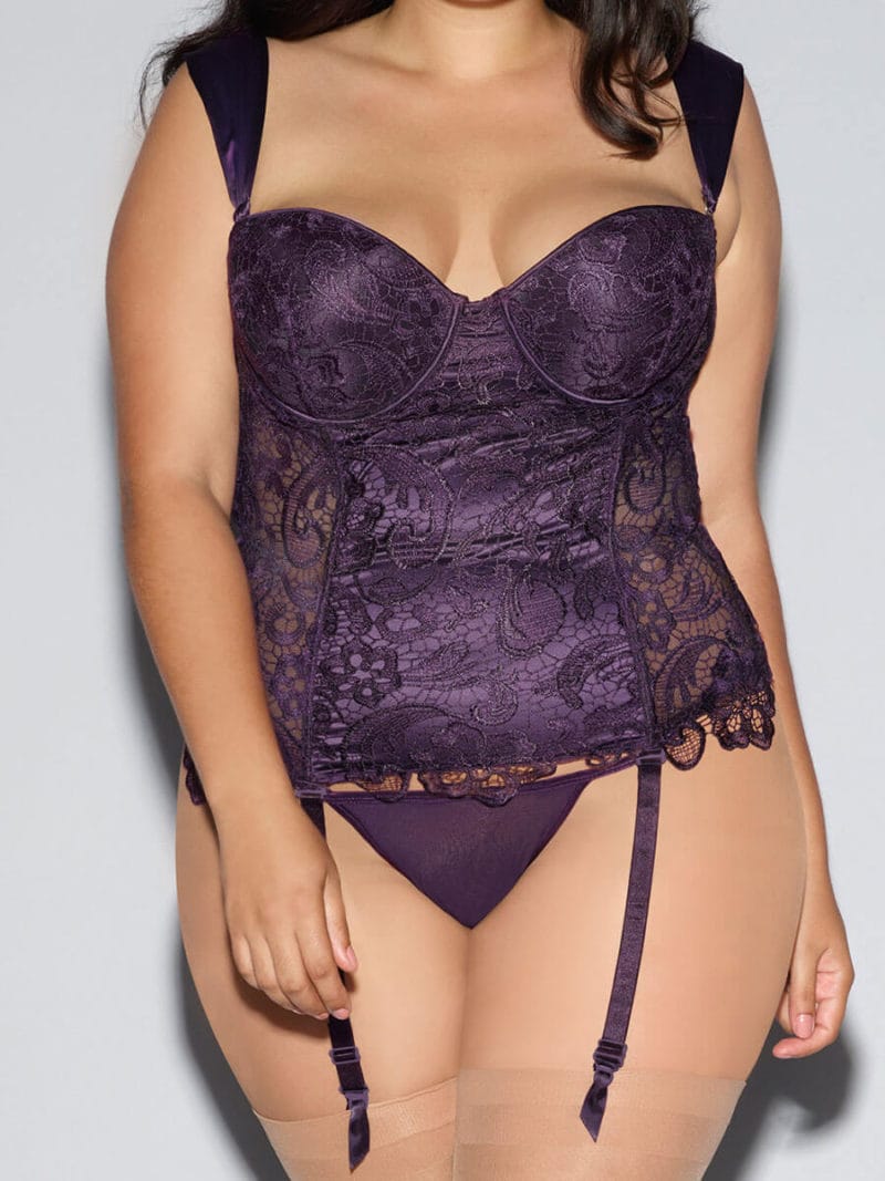 Dreamgirl Deep Purple Venice Lace Bustier Lingerie Set (plus Size)