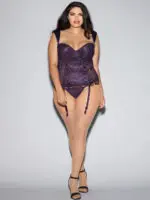 Dreamgirl Deep Purple Venice Lace Bustier Lingerie Set (plus Size)