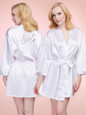 Dreamgirl Satin Charmeuse ‘bride’ Robe With Front Tie Closure