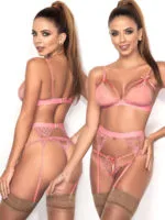 Mapalé Lingerie Heart Lace Bra, Thong & Garter Set (light Pink)