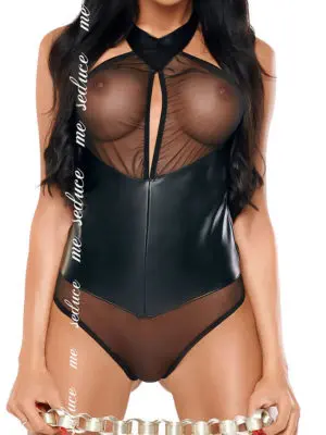 Me Seduce 'imane' Erotic Fantasy Wet Look Sheer Body (black)