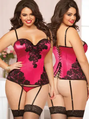 Seven 'til Midnight Alluring Fuchsia Corset And Thong Set (plus Size)