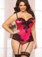 Seven ’til Midnight Alluring Fuchsia Corset And Thong Set (plus Size)