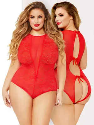 Seven ’til Midnight Red Lace With Satin Tie-back Teddy (plus Size)