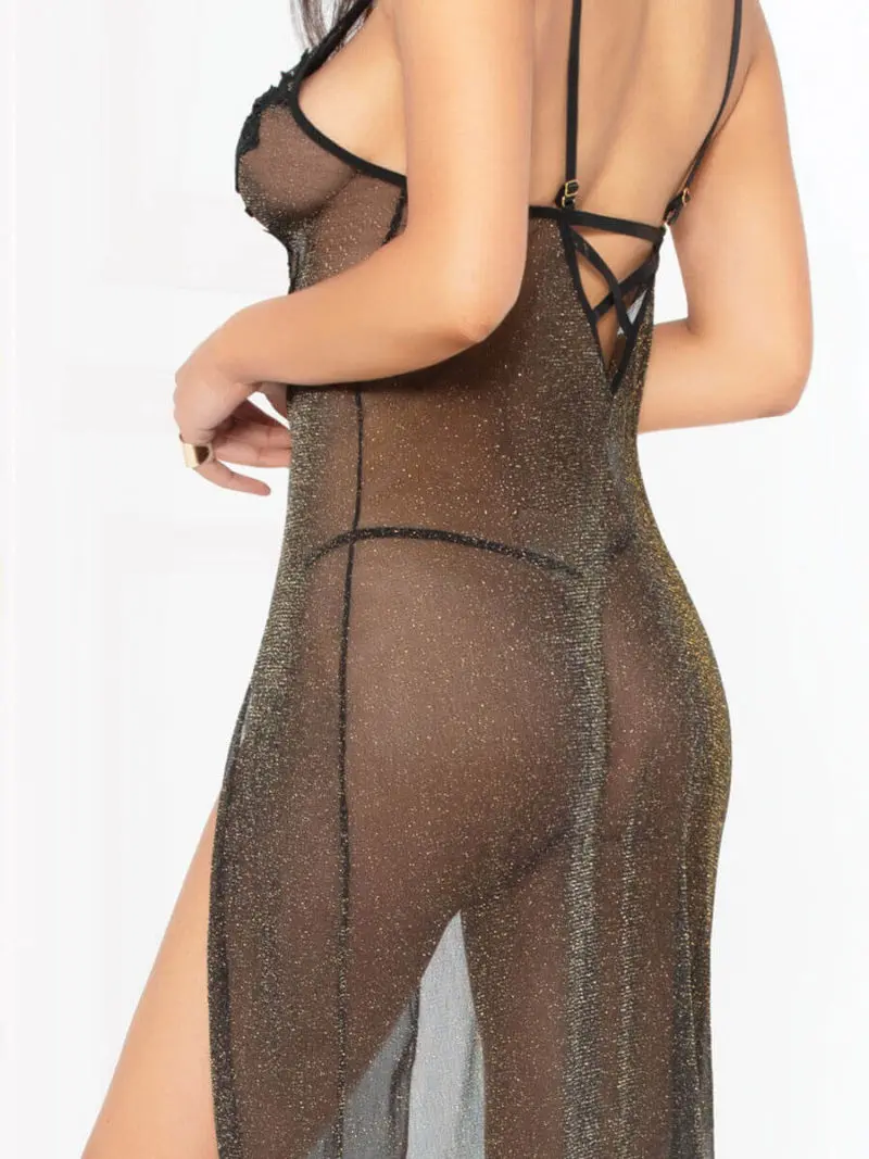Seven 'til Midnight All That Glitters Long Sexy Gown & Thong Set (black)