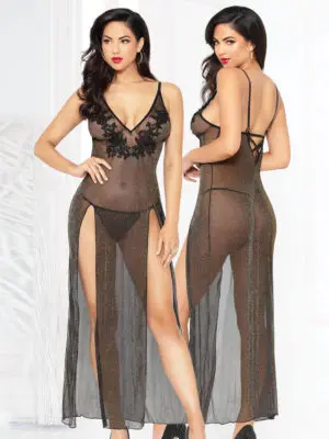 Seven ’til Midnight All That Glitters Long Sexy Gown & Thong Set (black)