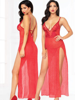 Seven ’til Midnight All That Glitters Long Sexy Gown & Thong Set (red)