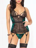 Seven 'til Midnight Simply Gorgeous Green Sexy Lace Bustier & Thong Set