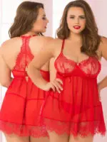 Seven 'til Midnight Sexy Bed Of Roses Lace Babydoll Lingerie Set (plus Size)