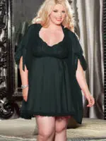 Shirley Of Hollywood Plus Size Sheer Robe & Babydoll Nightdress (black)
