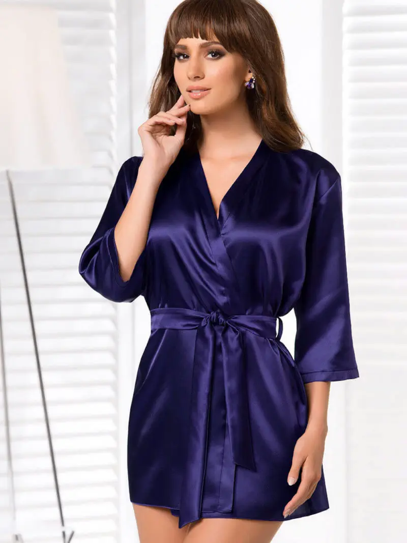 Irall Satin Collection 'aria' Dressing Gown (navy Blue)