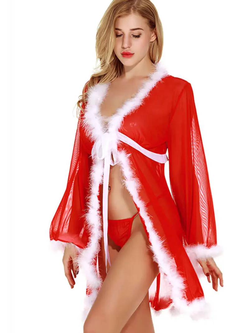 Yesx Yx948 Positively Sexy Santa 2-pc Sheer Red Xmas Gown & Thong Set