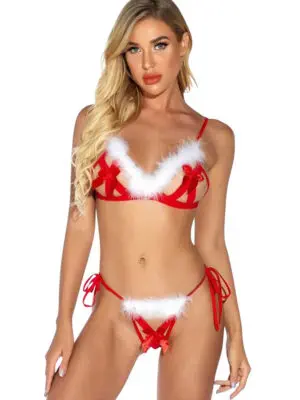 Yesx Yx950 Positively Sexy Santa 2-pc Peek-a-boo Xmas Bralette And G-string Set