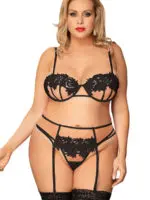 Yesx Yx953q Positively Sexy Plus Size  3-pc Lace Bra, Garter And G-string Set