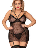 Yesx Yx954q Positively Sexy Plus Size Wetlook And Mesh Chemise And Thong Set