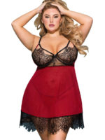 Yesx Yx958q Positively Sexy Plus Size Burgundy And Black Babydoll And Thong Set