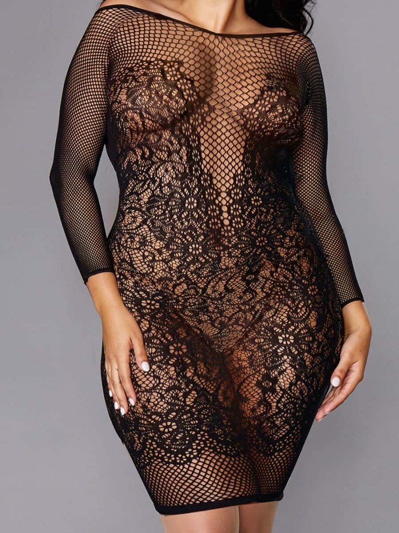 Dreamgirl Fishnet With Lace Pattern Chemise Bedroom Dress (plus Size Queen)