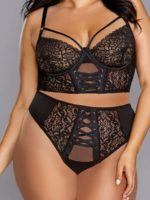 Dreamgirl Plus Size Lace Patterned Bustier & Thong Lingerie Set