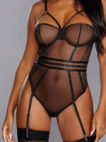 Dreamgirl Sheer Mesh And Studded Detail Teddy With Garters