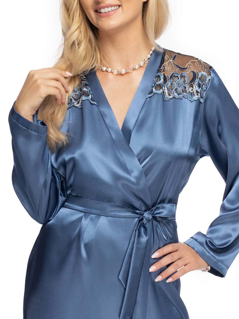 Irall Satin Collection ‘elodie’ Dressing Gown (azure Blue)