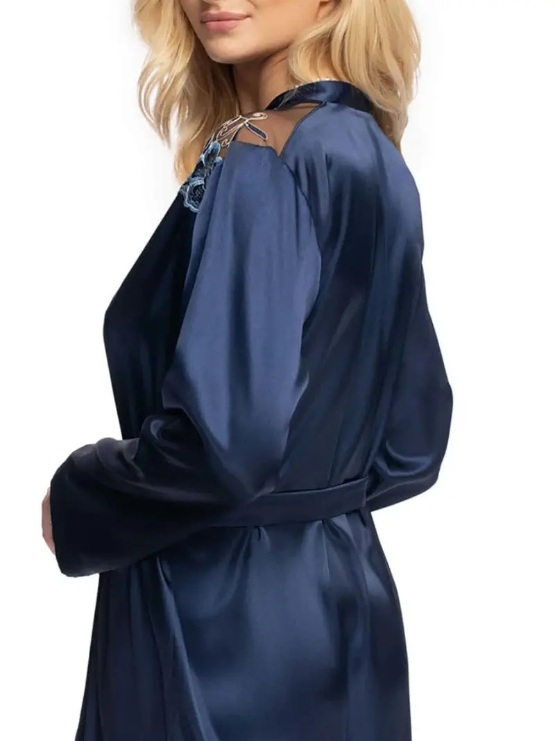 Irall Satin Collection 'elodie' Dressing Gown (navy Blue)