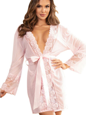 Yesx Yx990 Floral Lace And Peek A Boo Night Gown With Thong (pink)