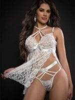 G-world 2pc Strappy Halter Laced Babydoll With Sides Slits & Open Back (black Or White) G-world 2pc Strappy Halter Laced Babydoll With Sides Slits & Open Back (black Or White)