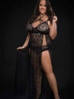 G-world 2pc Strappy Halter Laced Night Gown With Sides Slits & Open Back (black Or White)